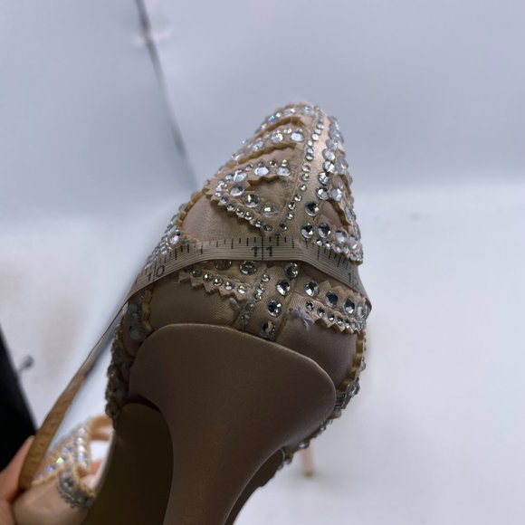 XYD Pink Peep Toe Half D'Orsay Mesh Crystal Studded High Heels Pump - Picture 10 of 12